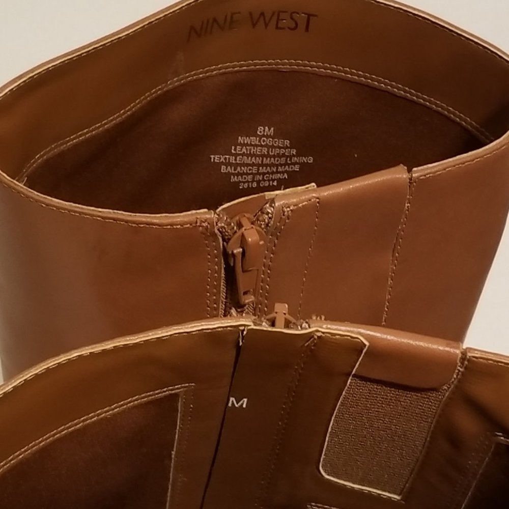 Nine West Brown Soft Leather Zip Up Knee High Boots Size 8M - Picture 9 of 12